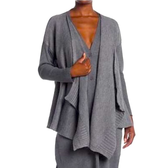 ⭐️ LOVE TOKEN ⭐️ V-NECK GREY “JULIA” DRAPED CARDIGAN COTTON / ACRYLIC SIZE: XS/S - Picture 3 of 9